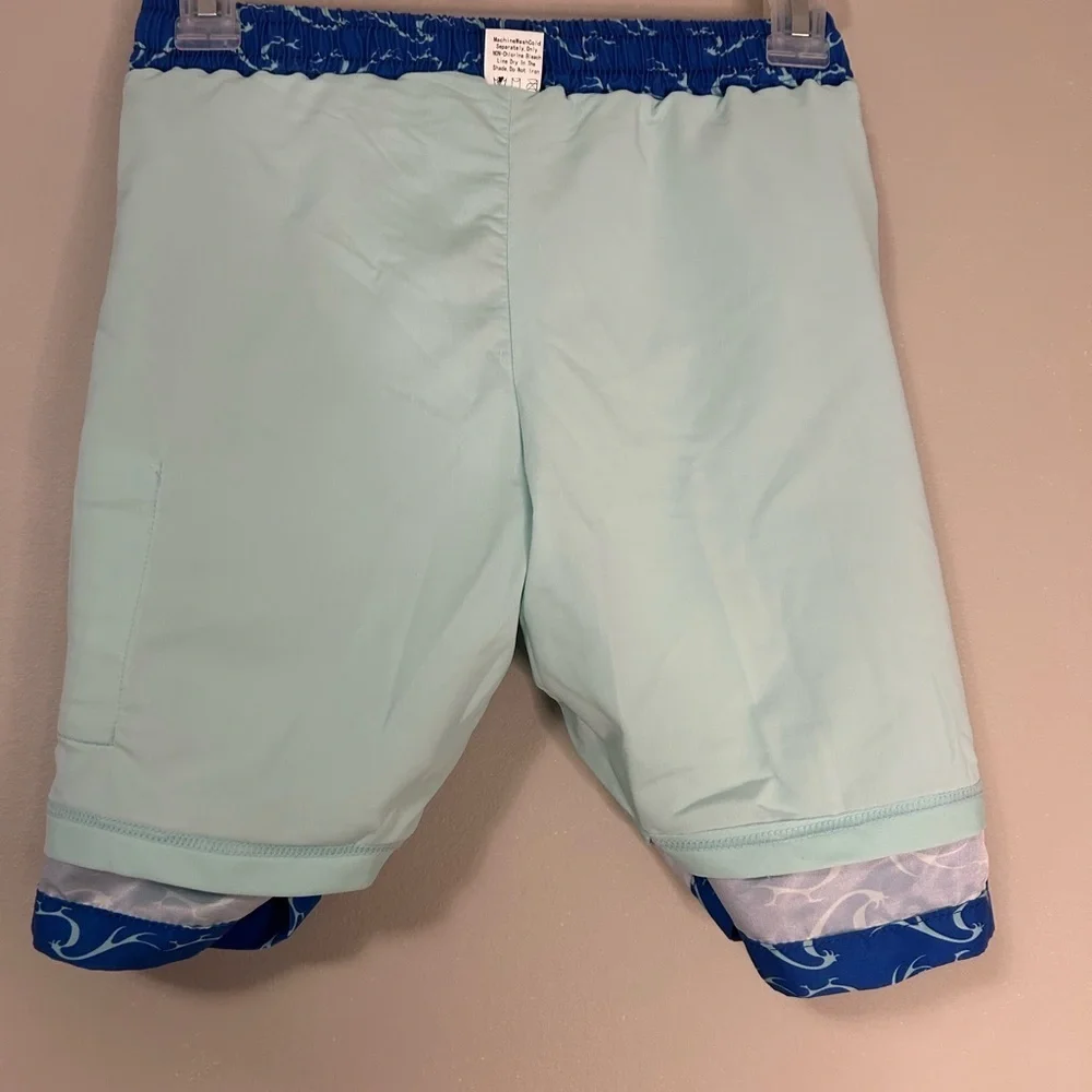 Boy’s Blue Wave Pattern Swim Board Shorts, Size 10